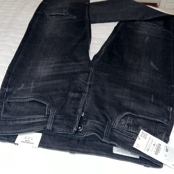 Zara men’s distressed jeans black size us 34 / slim fit - Picture 6 of 13